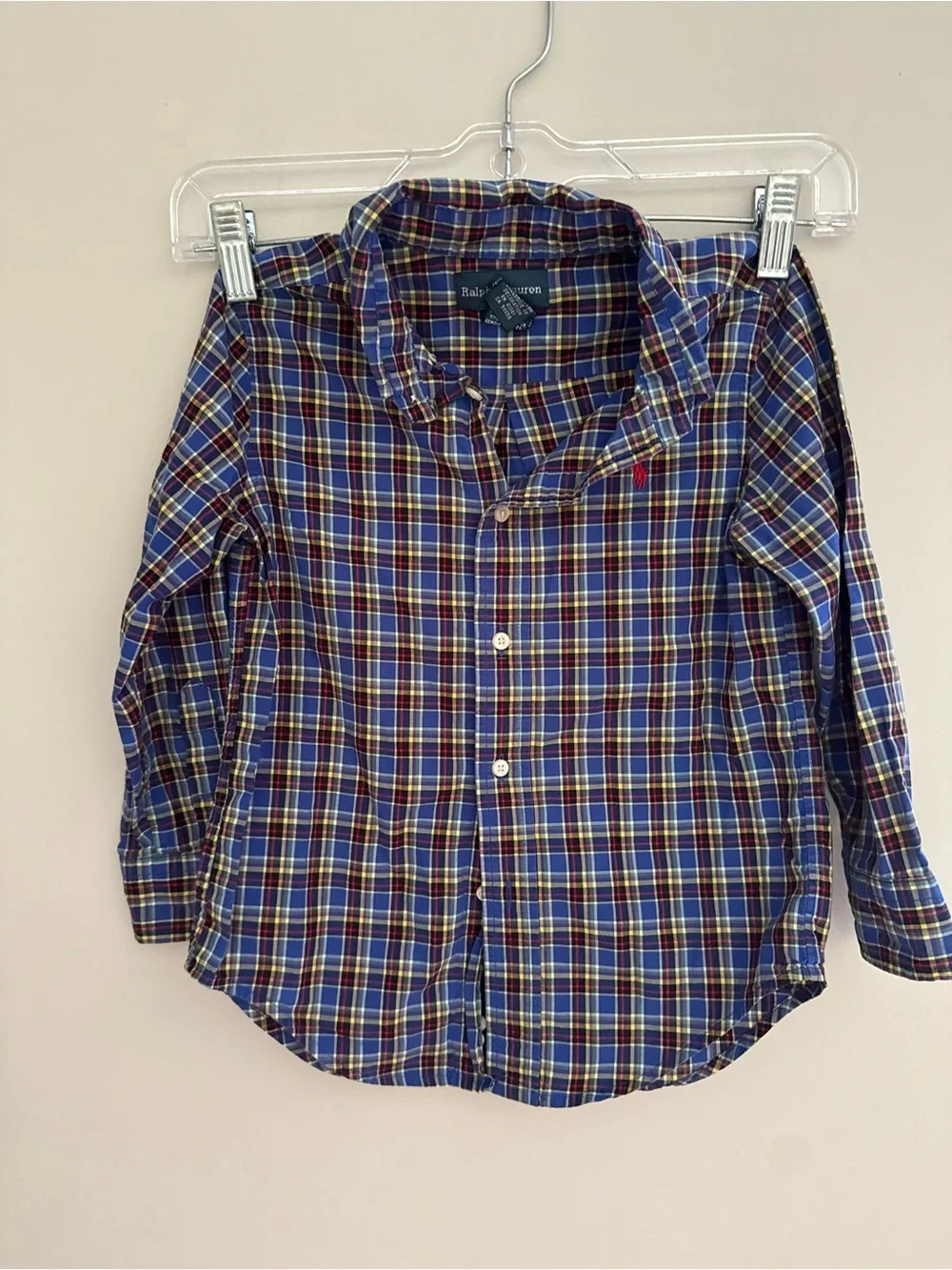 RALPH LAUREN Boys S Plaid Button-Down Dress Shirt, Blue/Red/Yellow 4T